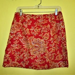 BOSTON PROPER 100% LINEN RED PAISLEY MINI SKIRT